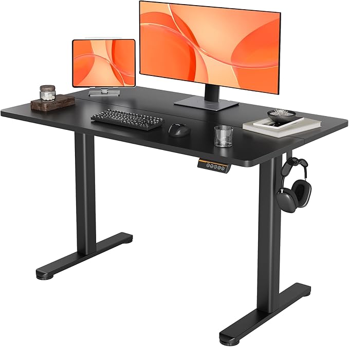 YDN Electric Standing Desk, Adjustable Height Stand up Desk, 48x24 Inches Sit Stand Home Office Desk with Splice Board, Black Top