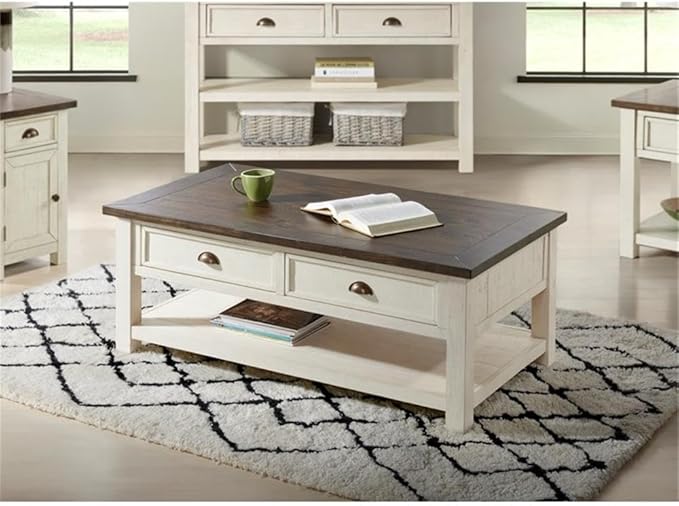Martin Svensson Home Solid Wood Coffee Table, Cream White with Brown Top