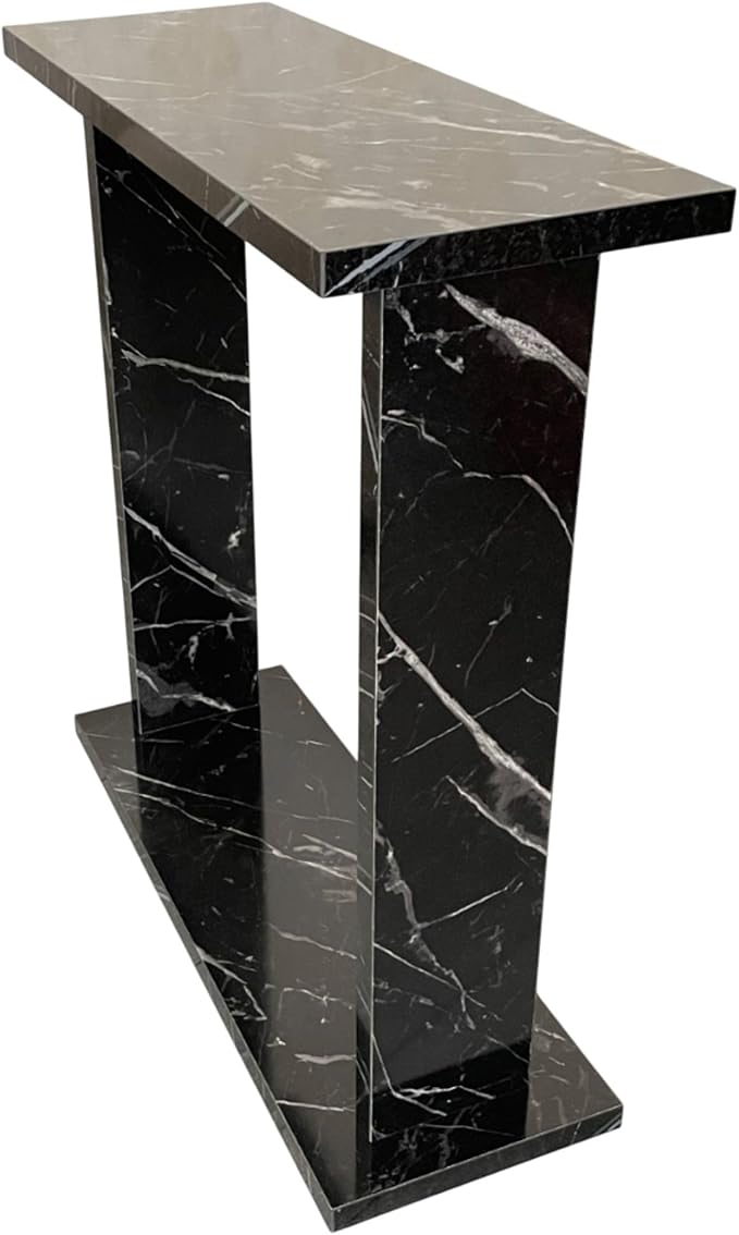 Very Narrow Side Table for Living Room, Small Apartment Space Between Chairs Skinny Table for Recliner, Couch, Armchair, Thin Slim End Table for Living Room, Bedroom, Beverages (Black Marble)