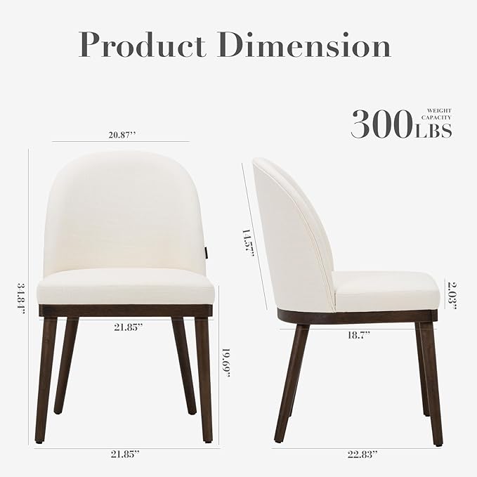 COLAMY Upholstered Dining Chairs Set of 2, Large Dining Room Kitchen Chairs with High Back and Deep Seat, Modern Fabric Dinner Chairs with Wood Legs, Beige