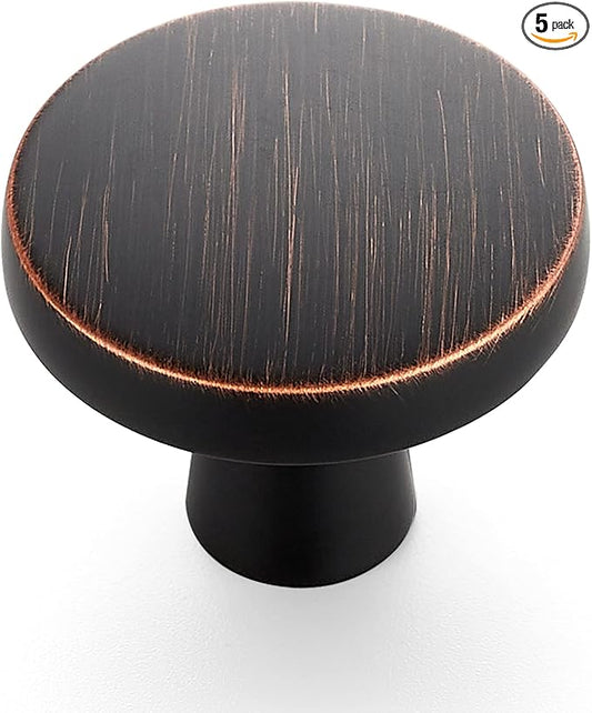 Ravinte 5 Pack Drawer Pulls 1-1/4 Inch Kitchen Cabinet Knobs Solid Round Dresser Drawer Knobs Oil-Rubbed Bronze Dresser Knobs Drawer Knobs Simple Cabinet Hardware for Cupboard Drawer Pulls