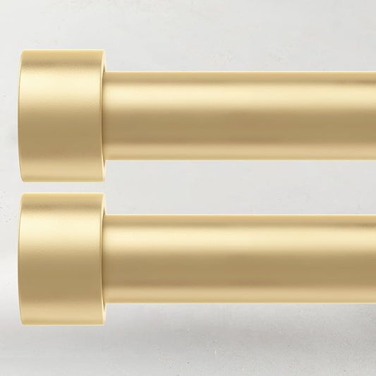 2 Pack Curtain Rods for Windows 66 to 120 Inch(5.5-10ft), 1 Inch Gold Heavy Duty Curtain Rods Set, Adjustable Extra Long Curtain Rod for Patio Bedroom, Outdoor Drapery Rods, Size 32"- 120"