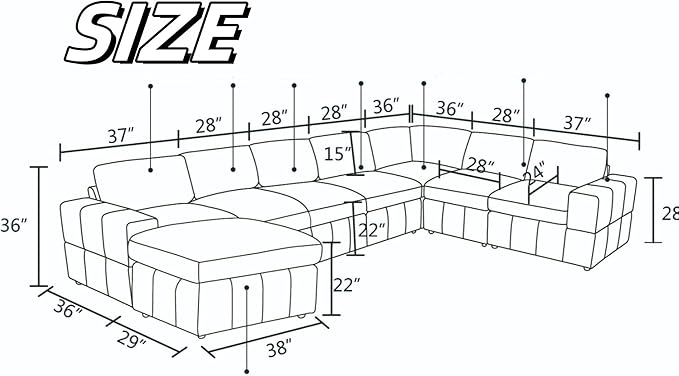 Sectional Couches for Living Room, L Shaped Modular Sectional Sofa with Ottoman, Modern Large U Shaped Couch for Bedroom, Brown