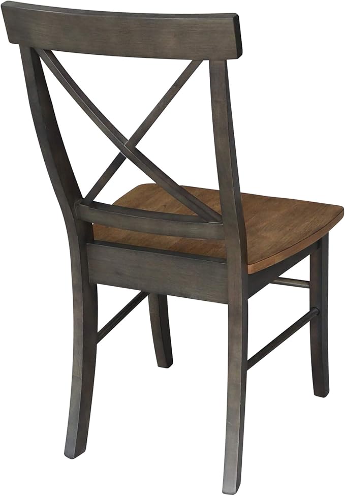 Set of Two X-Back Dining Chairs, Hickory/Washed Coal