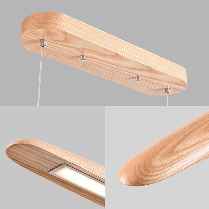 71" 40W Wood LED Linear Pendant Light Fixture Led Dining Room Light Dimmable Hanging Light Fixture for Dining Room Kitchen Island Pool Table Lights Natural Ash