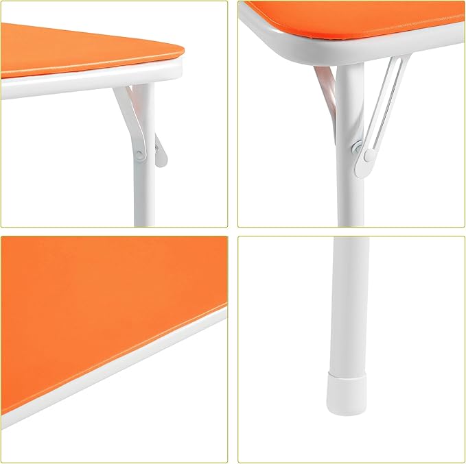 VECELO Kids Folding Activity Table and Chairs 5 Pcs Set, Portable, with Ultra Soft Padded Cushion, Orange