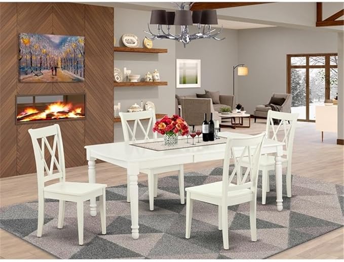 East West Furniture DOCL5-LWH-W 5 Piece Dining Table Set for 4 Includes a Rectangle Kitchen Table with Butterfly Leaf and 4 Dinette Chairs, 42x78 Inch, Linen White