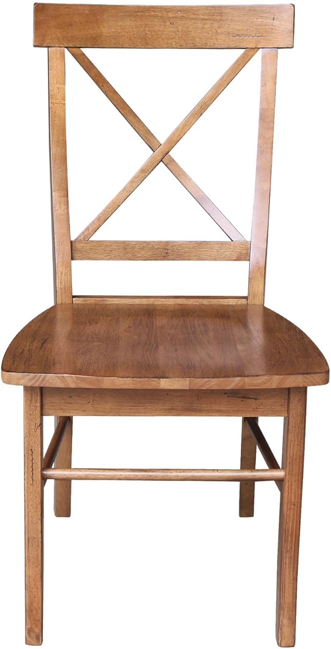 IC International Concepts Set of Two X-Back Dining Chairs, Distressed Oak