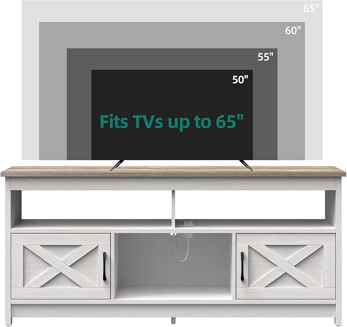 YITAHOME TV Stand for 65/55 Inch TV, Farmhouse Entertainment Center with Storage, Power Outlets and Open Shelf, Media Console TV Cabinet for Living Room, Grey White & Grey Wash