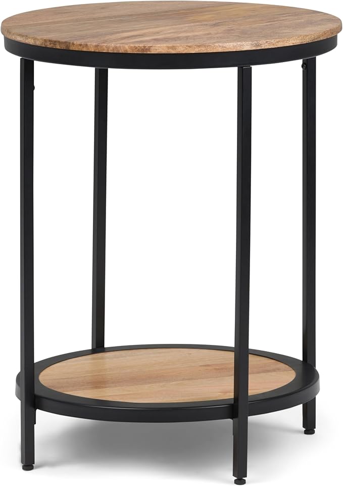 SIMPLIHOME Jenna Industrial 18 inch Wide Metal Round Accent Side Table in Natural for the Living Room and Bedroom