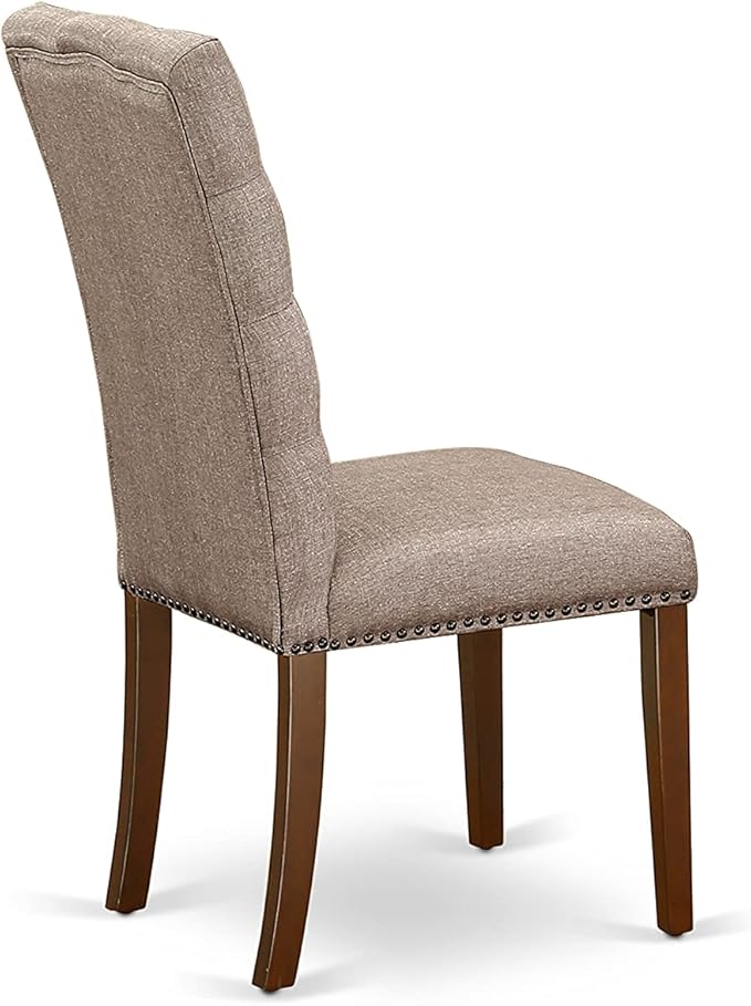 East West Furniture OXEL5-MAH-16 5 Piece Dining Room Table Set Includes a Square Kitchen Table and 4 Dark Khaki Linen Fabric Parson Dining Chairs, 36x36 Inch, Mahogany