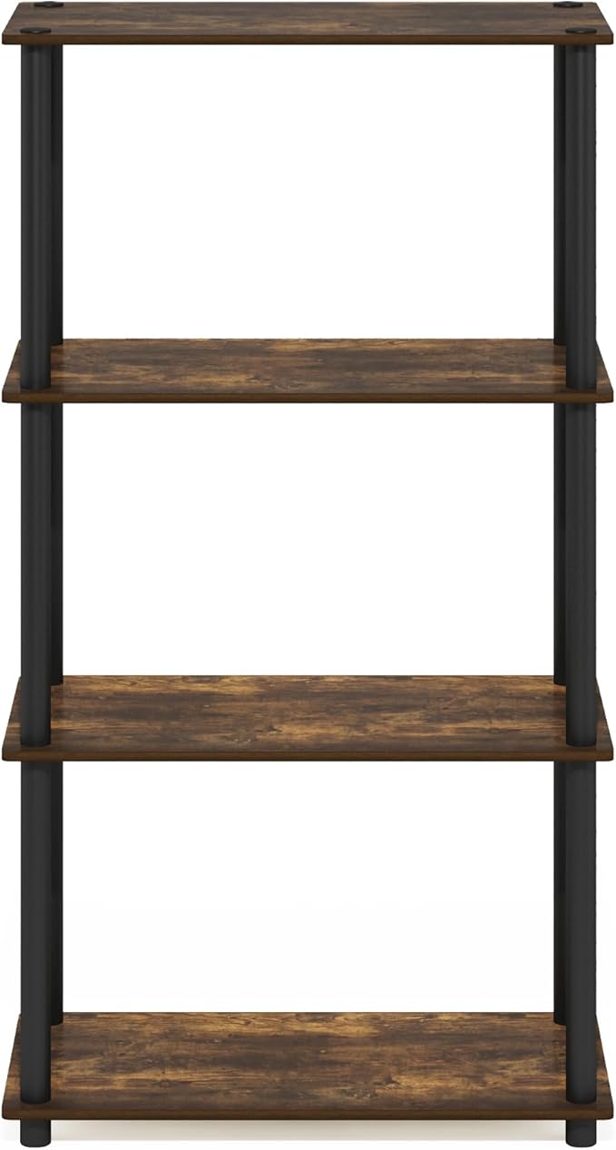 Furinno Turn-N-Tube 4-Tier Multipurpose Shelf Display Rack, Amber Pine/Black