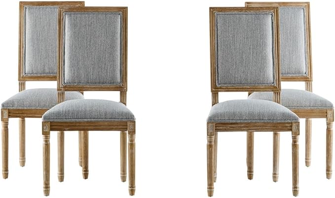 Merax Upholstered Solid Wood Dining Chairs Set of 4, French Country Style Accent Side Seating Furniture for Kitchen, Living Room, Cushioned Back, Grayish Green
