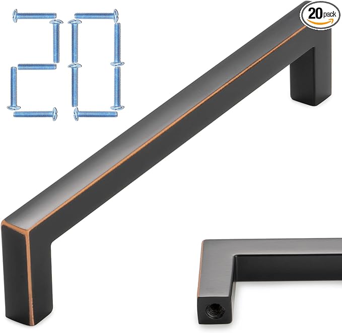 KOOFIZO Solid Square Bronze Kitchen Cabinet Handles Oil Rubbed Bronze Cabinet Pulls, 20 Pack 5 Inch Bronze Hardware for Kitchen Cabinets Drawers Dresser Cupboard Bedroom Bathroom