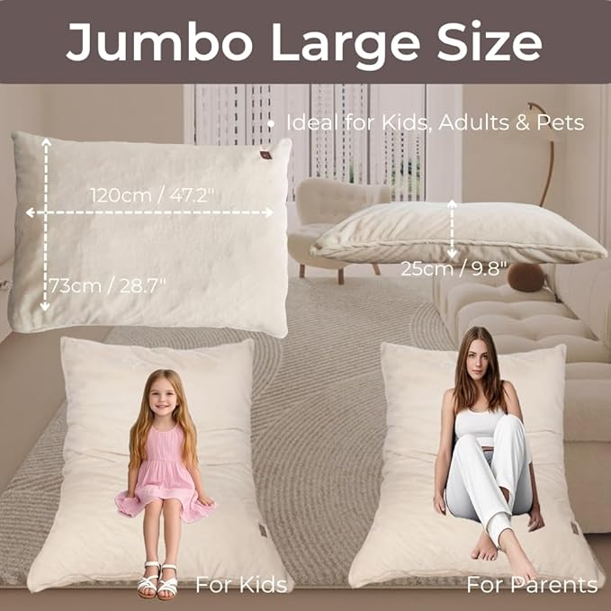 Wonder Space Bean Bag Chair – Soft Foam Filling | Removeable & Washable Cover | Ultra-Soft Plush Fabric - Minimalist Floor Cushion for Kids & Adults, Gaming, Reading and Relaxing, Beige