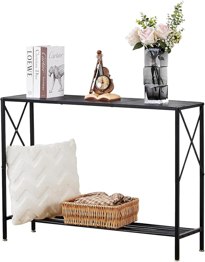 Wimarsbon Console Table,Multifunctional Sofa Side Table with Shelves,Behind Couch TV Tables with Metal Frame,Accent Display Stand for Hallway,Entrance (41.9" 2-Layer Black Frame)