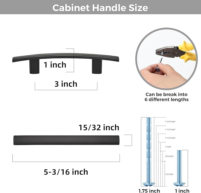 30 Pack Cabinet Handles 3" Hole Center - Curved Cabinet Pulls Black Drawer Pulls for Kitchen Cupboard Solid Hardware for Dresser Drawer Arch Hardware