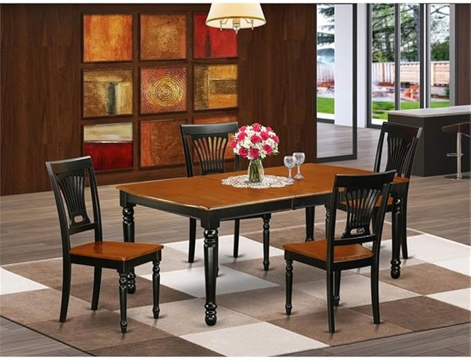 East West Furniture DOPL5-BCH-W 5 Piece Modern Dining Table Set Includes a Rectangle Wooden Table with Butterfly Leaf and 4 Dining Room Chairs, 42x78 Inch, Black & Cherry