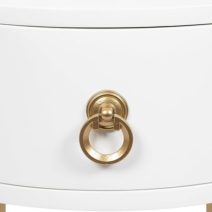 Kate and Laurel Decklyn Decorative Glam Round Side Table, 14 x 14 x 24, White and Gold, Modern Circle Living Room Table with Pull Drawer for Useful Storage