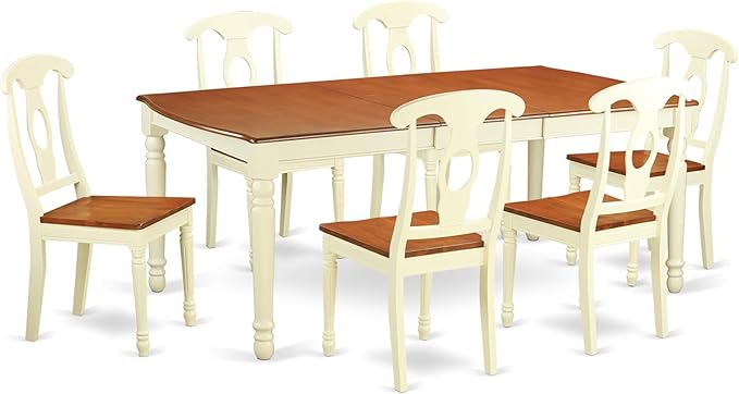 East West Furniture DOKE7-WHI-W 7 Piece Kitchen Table & Chairs Set Consist of a Rectangle Dining Room Table with Butterfly Leaf and 6 Solid Wood Seat Chairs, 42x78 Inch, Buttermilk & Cherry
