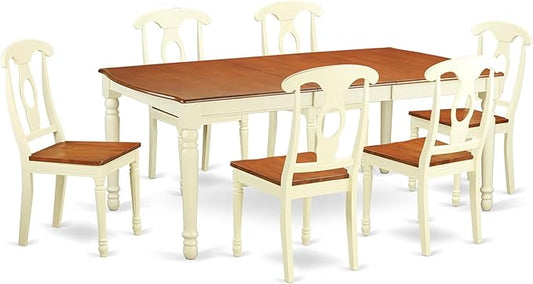 East West Furniture DOKE7-WHI-W 7 Piece Kitchen Table & Chairs Set Consist of a Rectangle Dining Room Table with Butterfly Leaf and 6 Solid Wood Seat Chairs, 42x78 Inch, Buttermilk & Cherry