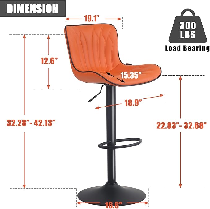 YOUNIKE 3 Orange Bar Stools Modern Swivel Counter Height Bar Chair with Back Adjustable Kitchen Island Faux Leather Padded Barstools taburetes de bar Breakfast sillas para barra de cocina 3PCS