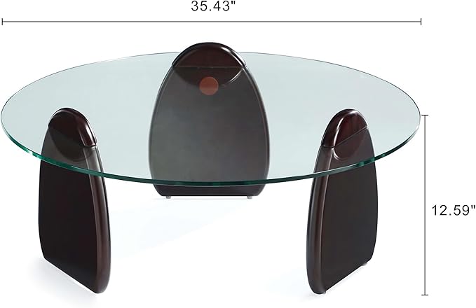 Manhattan Comfort Artesia 2 Piece Set, Round End and Coffee Tables with with Sleek Tempered Glass Top and Solid Wood Base, Living Room Accent Furniture for Modern Homes, Full Collection, Dark Walnut