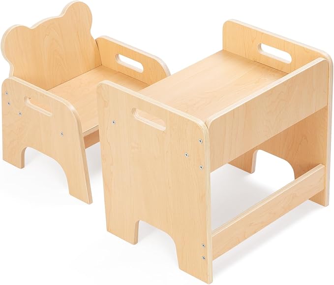 OOOK Montessori Weaning Table and Chair Set, Kids Activity Wooden Toddler Table and Chair, for Eating, Reading, Drawing, Play, Step Stool, Montessori Furniture for Toddlers 1-3