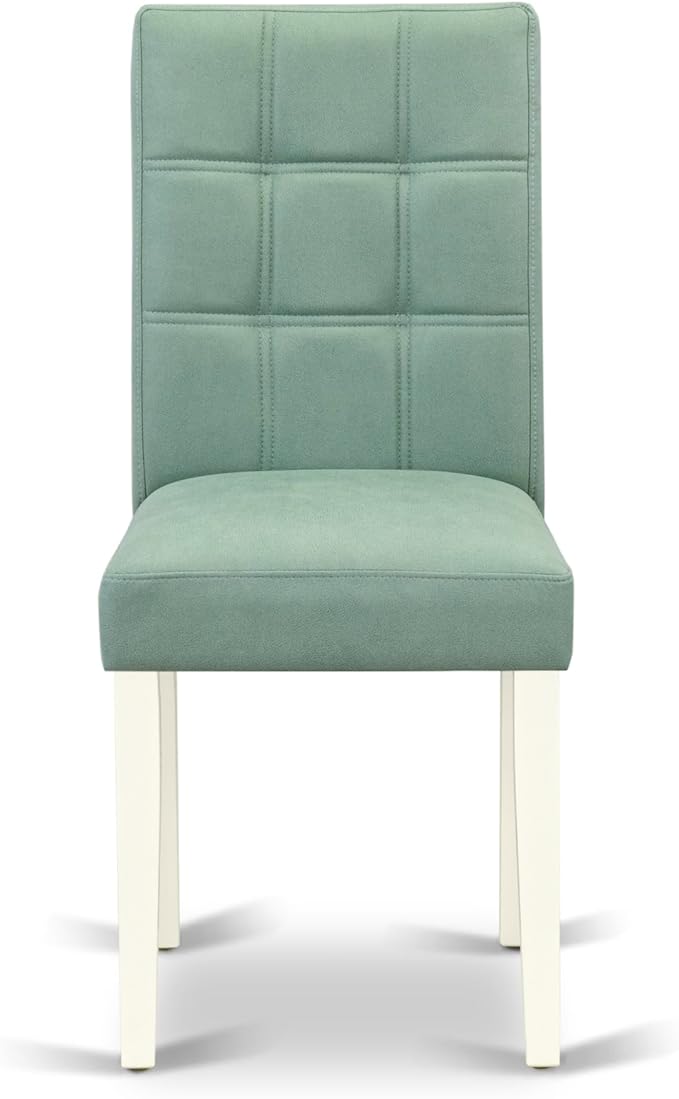 East West Furniture ANAS3-LWH-43 3 Piece Dining Table Set consists A Dinner Table and 2 Willow Green Polyester Fabric Parson Kitchen Chairs with Stylish Back- Linen White Finish