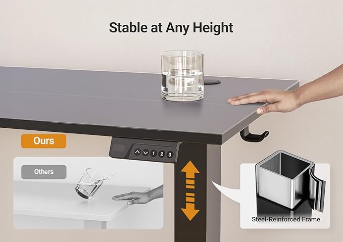 Seang Electric Standing Desk Adjustable Height, 55 x 24 Inch Sit Stand Desk with T-Shaped Frame, 3 Memory Presets & Cable Management for Home Office Computer Workstation, Black Frame/Black Top