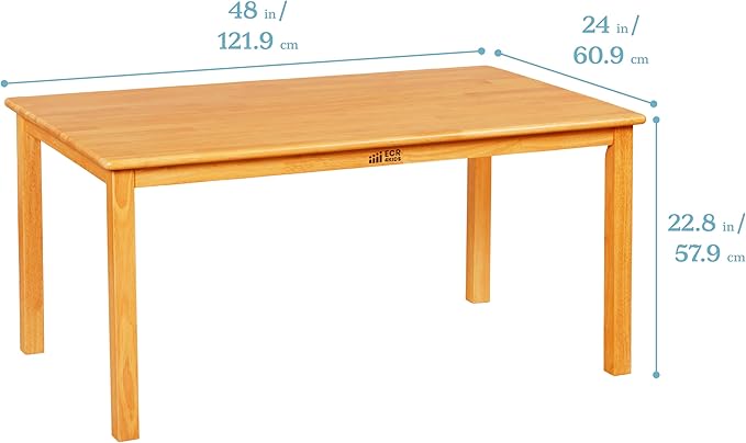 ECR4Kids 24in x 48in Rectangular Hardwood Table and Chair Set, 12in Seat Height, Kids Furniture, Honey