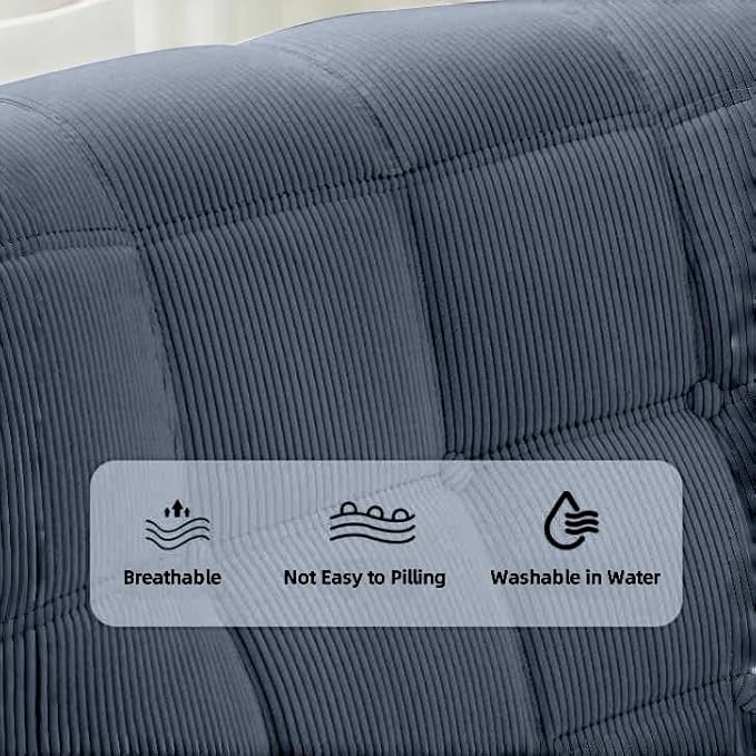Bean Bag Chair - Memory Foam Bean Bag Chair for Adults, Comfy High-Resilience Single Sofa, Small Space Floor Chair, Chaise Lounge for Living Room, Bedroom (Dark Blue, Square + Ottoman)