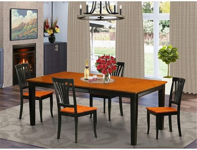 East West Furniture QUAV5-BCH-W 5 Piece Dining Set Includes a Rectangle Dining Room Table with Butterfly Leaf and 4 Kitchen Chairs, 40x78 Inch, Black & Cherry