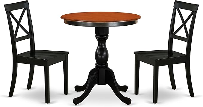 East West Furniture ESBO3-BCH-W 3 Piece Kitchen Table & Chairs Set Contains a Round Dining Room Table with Pedestal and 2 Dining Chairs, 30x30 Inch, Black & Cherry