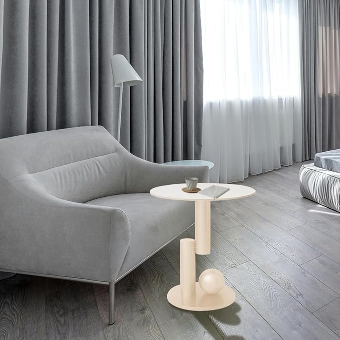 Marble Top Metal White End Table - Modern Sofa Side End Table Coffee Round Side Desk for Couch Living Room Bedroom
