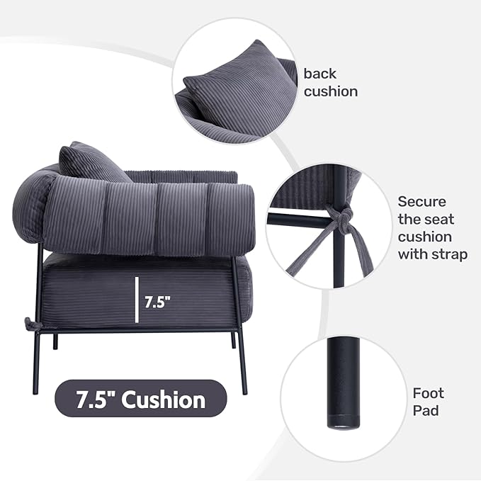 HollyHOME Modern Velvet Accent Chair with Ottoman, Upholstered Comfy Reading Chair and Footstool,Large Lazy Armchair with Stool, Lounge Sofa for Living Room, Bedroom, Dark Grey