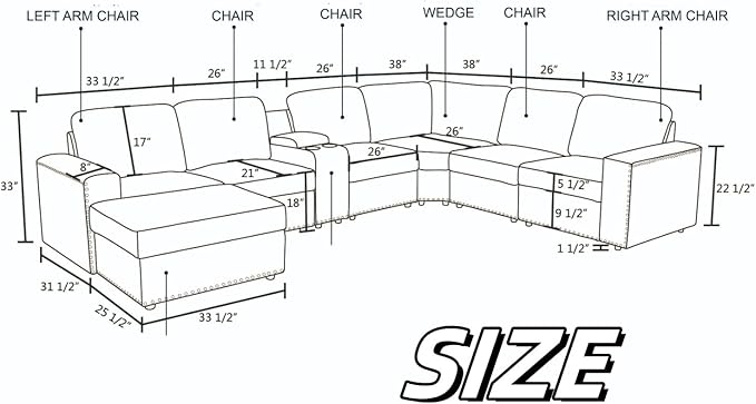 Sectional Couches for Living Room, Modular Sectional Sofa with Ottoman, Modern Nail-Head Design Large Corner L Shaped Couch with Cup Holder for Bedroom, Brown