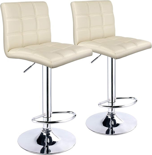Leopard Modern Square PU Leather Adjustable Bar Stools with Back,Set of 2, Counter Height Swivel Stool (Beige)