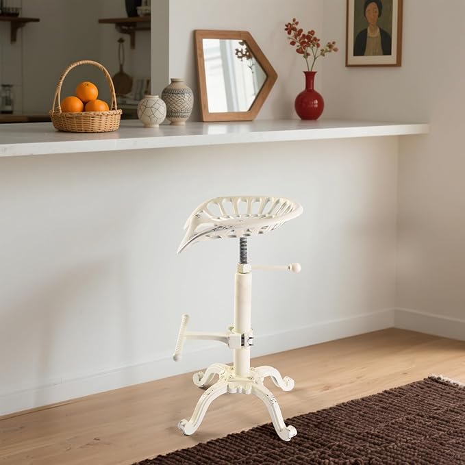 LOKKHAN Adjustable Rustic Industrial Bar Stool - Cast Iron Tractor Seat Swivel Stool - Farmhouse Metal Breakfast Bar Stool - Counter Height 19.7" to 26.8" - Perfect for Kitchen, Dining, and Pub Use