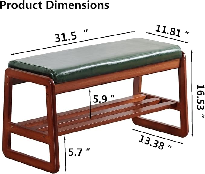 Shoe Rack Bench, Solid Wood Entryway Bench, Shoe Bench with Cushion Padded Seat for Entry, Hallway (Green-31.5")