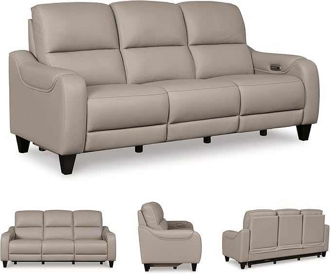 Signature Design by Ashley Mercomatic Casual Leather Match Wall Hugger Power Reclining Sofa with Adjustable Headrest and USB Ports, Light Gray