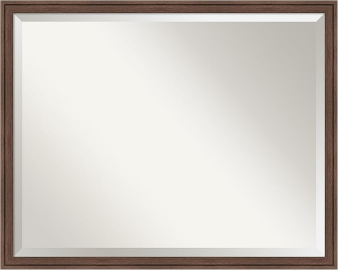 Amanti Art Brown Wall Mirror 24x30 Florence Medium Brown Rectangle Bathroom Mirror for Wall Decor Living Room, Large Casual Frame, Hangs Horizonally and Vertically, Bathroom Decor, Beveled Edge