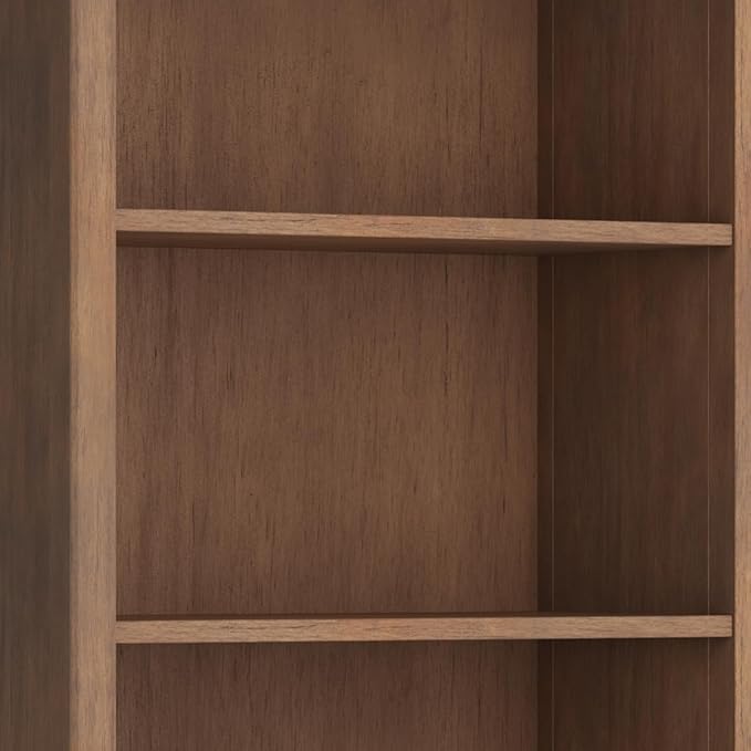SIMPLIHOME Amherst Bookcase - 70 inch Tall 5-Shelf Solid Wood Bookshelf in Rustic Natural Aged Brown, Transitional Storage for Living Room, Study or Office with Adjustable Shelves and Tapered Legs