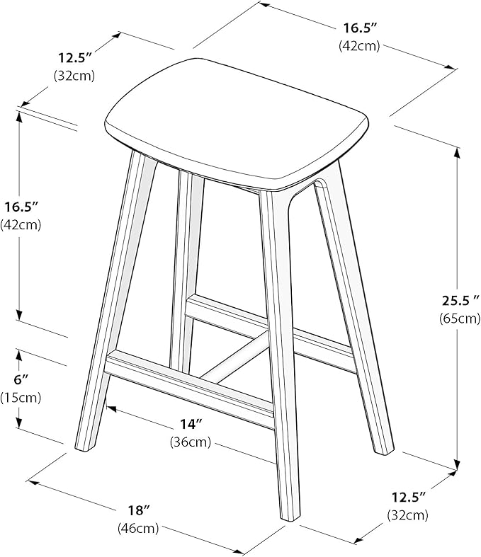 Plank+Beam Beryl Counter Height Stool - Mid-Century Modern Rubberwood Bar Stool with Faux Leather Seat, Metal Footrest, Easy Assembly, Blonde/Sesame
