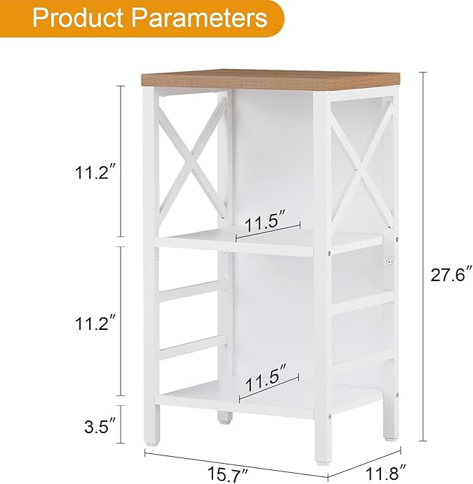 Small Bookshelf,3 Tier Industrial Bookcase with Metal Frame and Backboard,Low White Book Shelf,Book case for Small Spaces,Living Room,Bedroom and Home Office