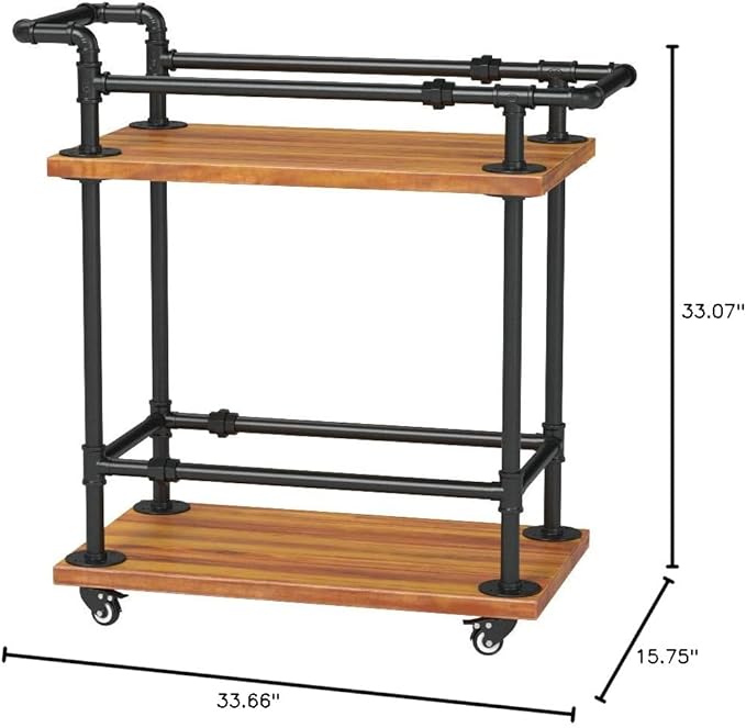 Industrial Pipe Bar Carts/Serving Carts/Kitchen Carts/Wine Rack Carts on Wheels with Shelves - Wood Rolling Carts - Wine Tea Liquor Shelves/Holder - Home Furniture