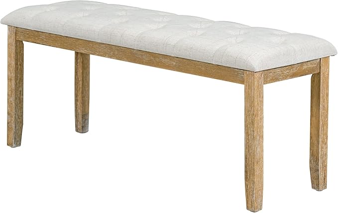 Ball & Cast 6-Piece Dining Table Set, 60" Rectangular Dining Table with 4 Upholstered Chairs & 1 Bench for Dining Room and Kitchen Natural Wood Wash