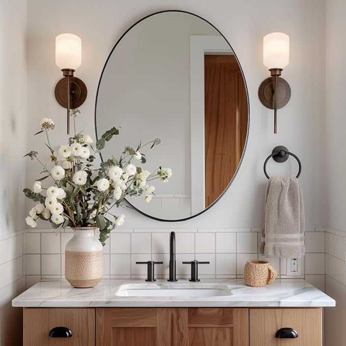 ANDY STAR Oval Bathroom Mirror, Black Oval Mirror for Bathroom, Oval Vanity Mirror for Bathroom, 20x28'' Oval Wall Mirror Pill Shaped Mirror Stainless Steel Frame Wall Mount Horizontal or Vertical