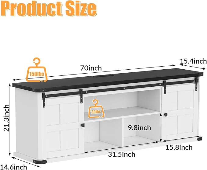 GAOMON 70" Farmhouse TV Stand for 80/75/70 Inch TVs,Entertainment Center Storage Cabinets w/Power Outlets and Sliding Barn Door,Rustic TV Stands for Living Room,Media Console Cabinet