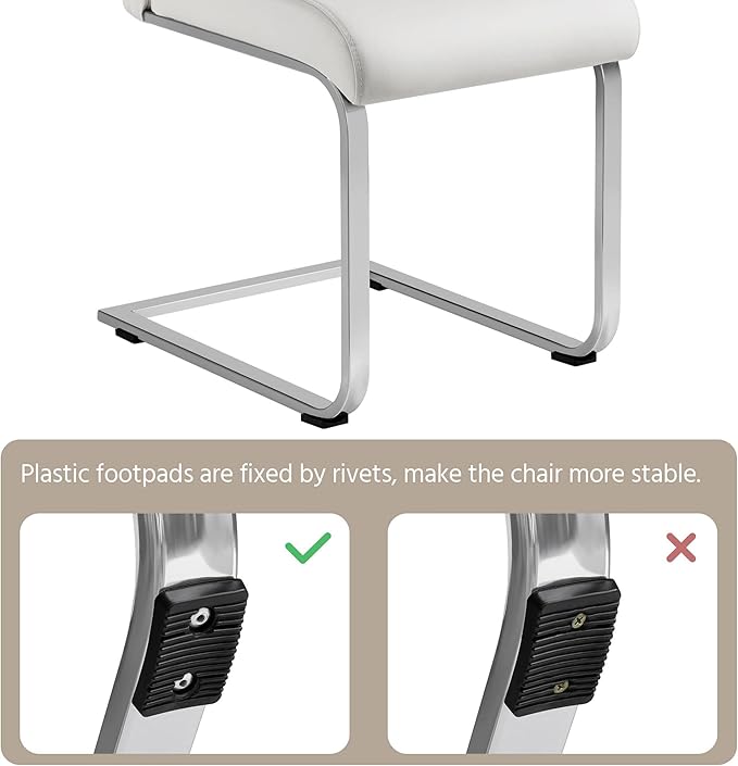 Yaheetech Dining Chairs Set of 2 Modern Faux Leather Upholstered Dining Room Chairs with High Back and Metal Chrome Legs for Kitchen/Living Room/Restaurant, White